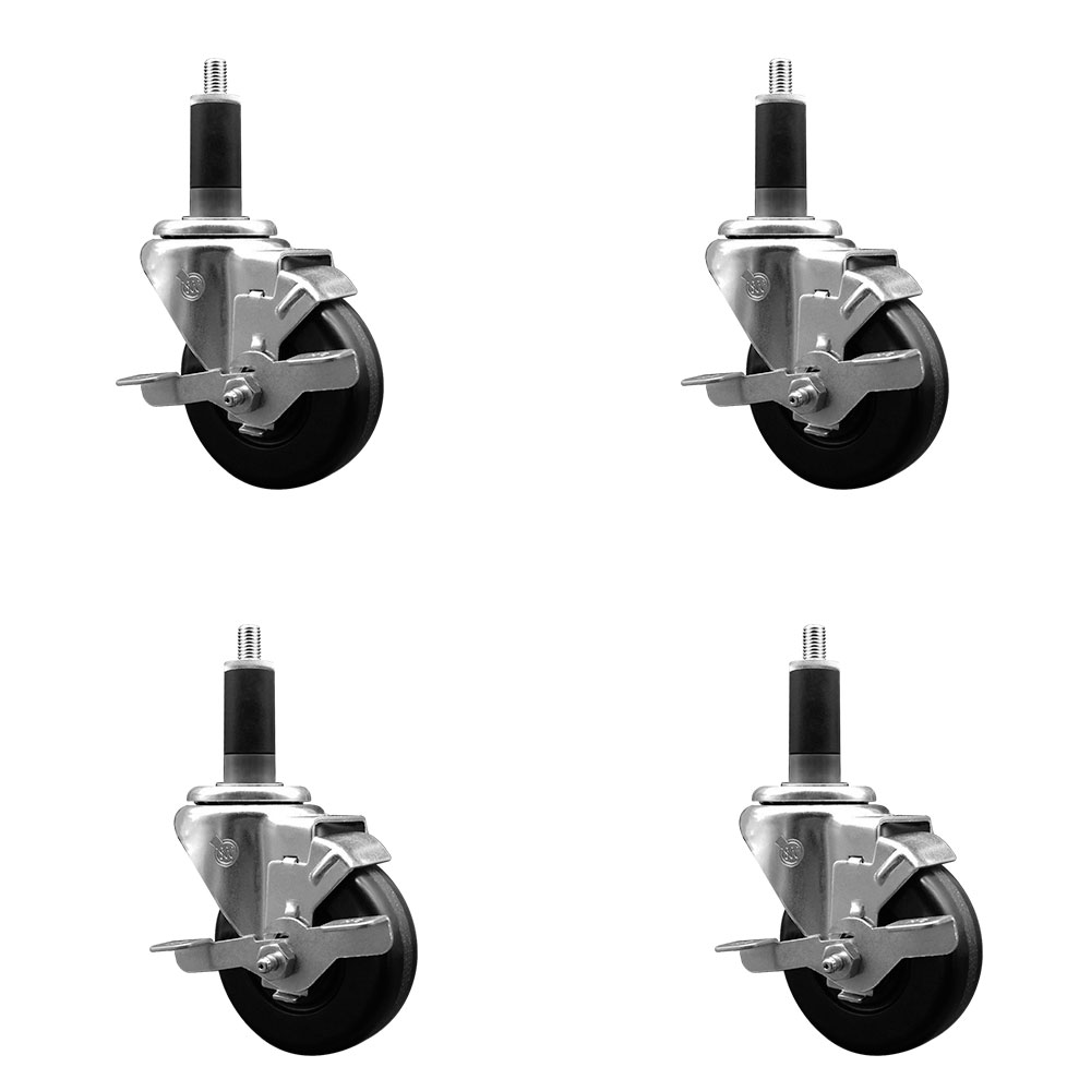 Phenolic Swivel Expanding Stem Caster Set of 4 with 3-1/2 Inch Black Wheels and 1-1/8" Stems - Includes 4 Swivel with Top Locking Brakes - 300 lbs. Capacity Per Caster - Service Caster Brand — photo 1