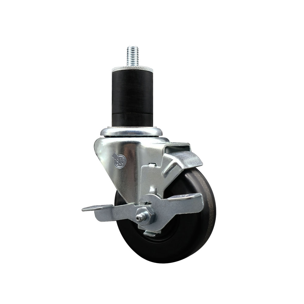 Phenolic Swivel Expanding Stem Swivel Caster with 3-1/2 Inch Black Wheel and 1-3/4" Stem & Top Locking Brake - 300 lbs. Capacity Per Caster - Service Caster Brand — photo 1