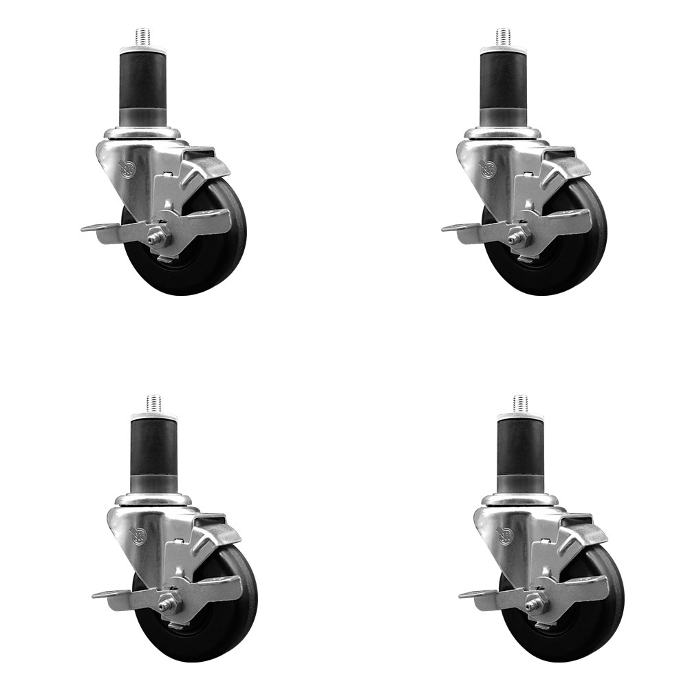 Phenolic Swivel Expanding Stem Caster Set of 4 with 3-1/2 Inch Black Wheels and 1-5/8" Stems - Includes 4 Swivel with Top Locking Brakes - 300 lbs. Capacity Per Caster - Service Caster Brand — photo 1