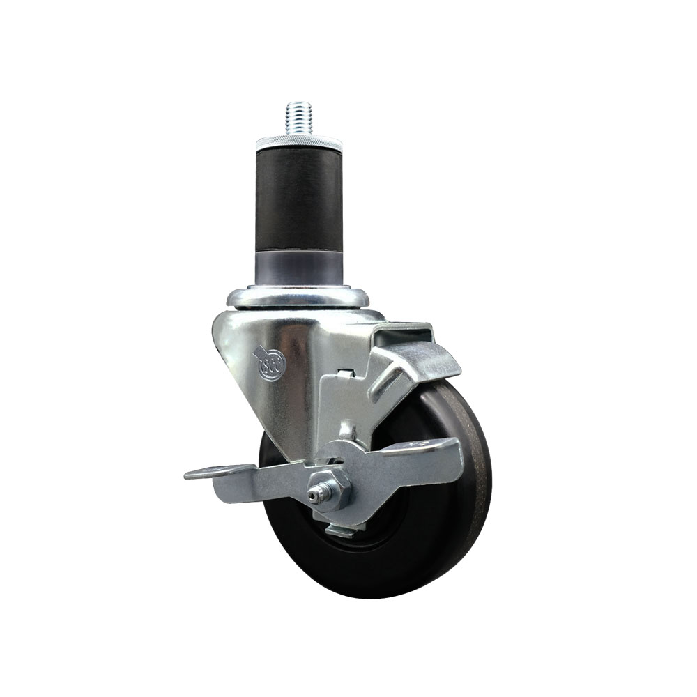 Phenolic Swivel Expanding Stem Swivel Caster with 3-1/2 Inch Black Wheel and 1-5/8" Stem & Top Locking Brake - 300 lbs. Capacity Per Caster - Service Caster Brand — photo 1