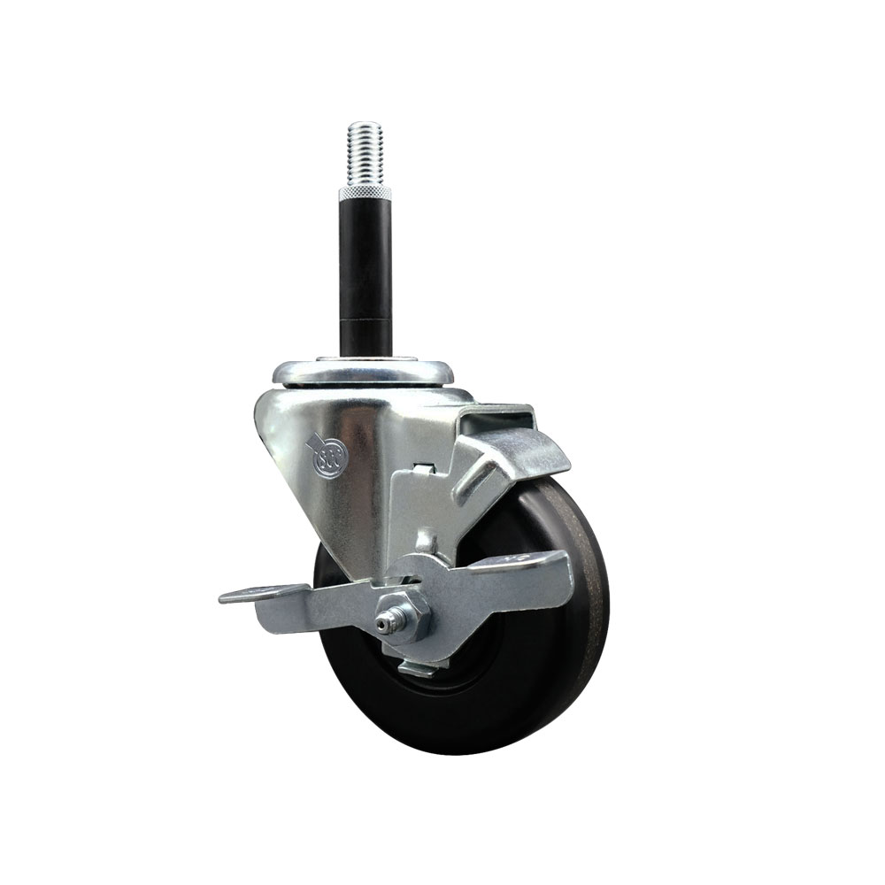 Phenolic Swivel Expanding Stem Caster w/Roller Bearing - 3.5" x 1.25" Black Wheel and 3/4" Stem & Top Locking Brake - 300 lbs Capacity/Caster - Service Caster Brand — photo 1