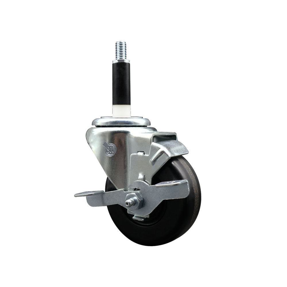 Phenolic Swivel Expanding Stem Swivel Caster with 3-1/2 Inch Black Wheel and 7/8" Stem & Top Locking Brake - 300 lbs. Capacity Per Caster - Service Caster Brand — photo 1