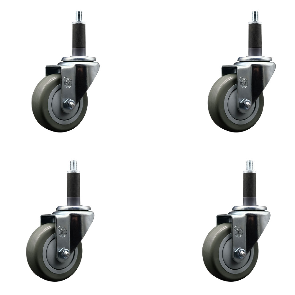 Polyurethane Swivel Expanding Stem Caster Set of 4 with 3.5 Inch Gray Wheels and 1" Stems - 300 lbs. Capacity Per Caster - Service Caster Brand — photo 1