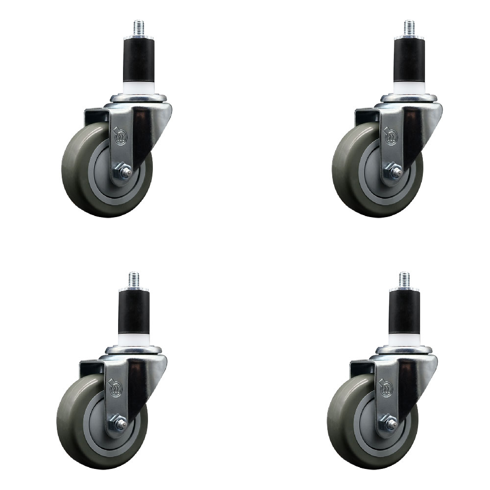 Stainless Steel Polyurethane Swivel Expanding Stem Caster Set of 4 with 3.5 Inch Gray Wheels and 1-1/2" Stems - Includes 4 Swivel - 300 lbs. Capacity Per Caster - Service Caster Brand — photo 1