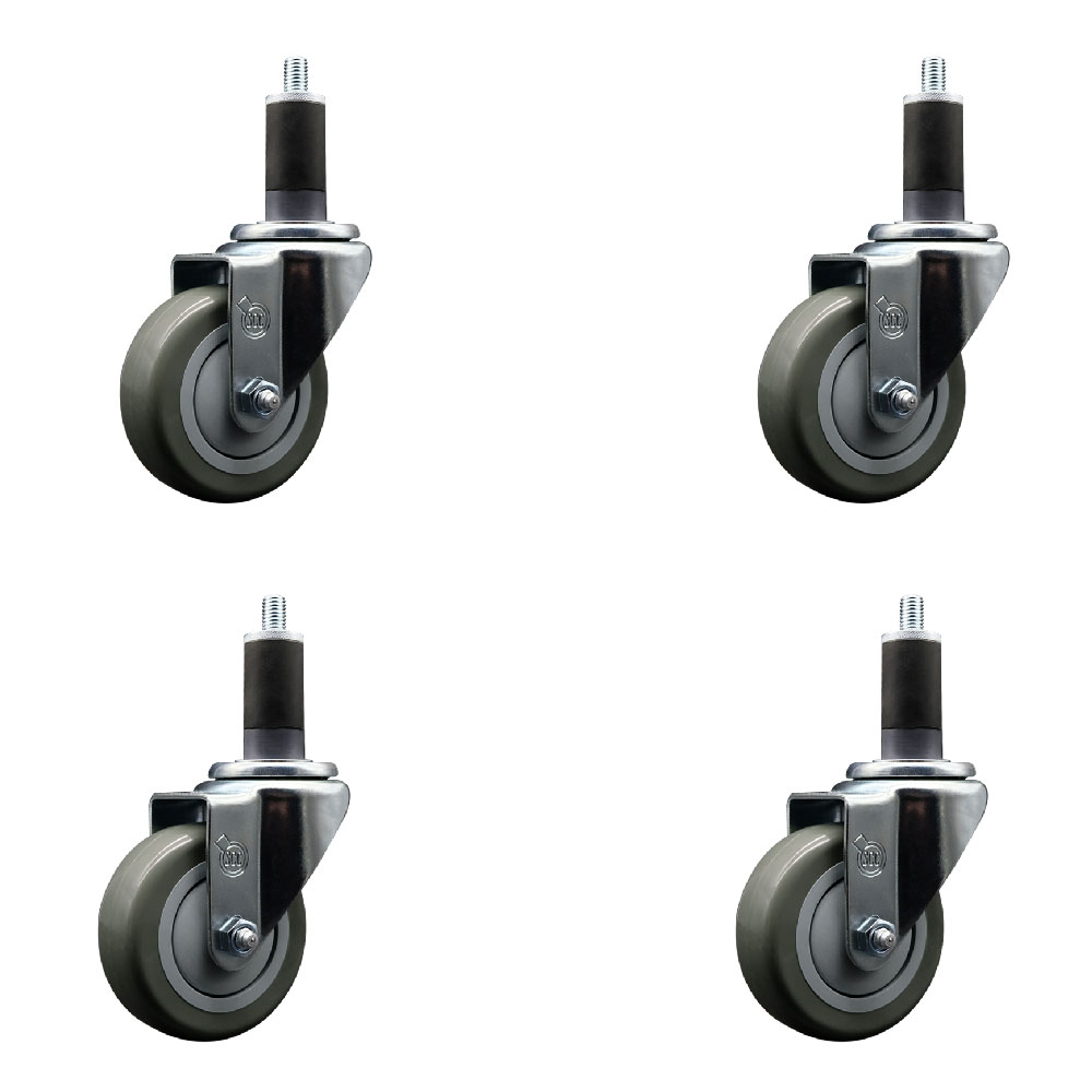 Stainless Steel Polyurethane Swivel Expanding Stem Caster Set of 4 with 3.5 Inch Gray Wheels and 1-1/4" Stems - Includes 4 Swivel - 300 lbs. Capacity Per Caster - Service Caster Brand — photo 1
