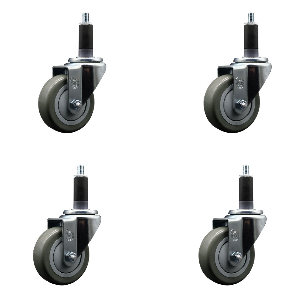 Polyurethane Swivel Expanding Stem Caster Set of 4 with 3.5 Inch Gray Wheels and 1-1/8" Stems - 300 lbs. Capacity Per Caster - Service Caster Brand — photo 1
