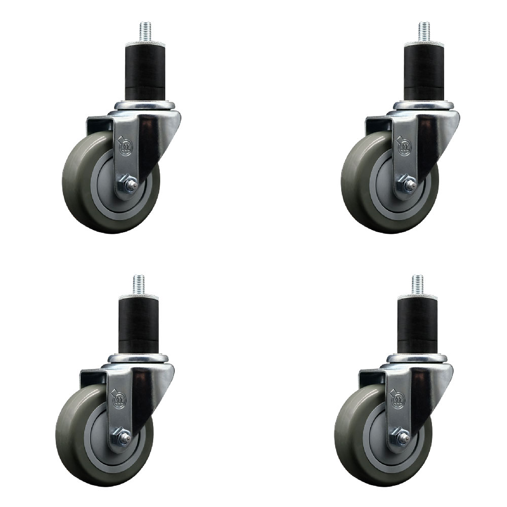 Polyurethane Swivel Expanding Stem Caster Set of 4 with 3.5 Inch Gray Wheels and 1-3/4" Stems - 300 lbs. Capacity Per Caster - Service Caster Brand — photo 1