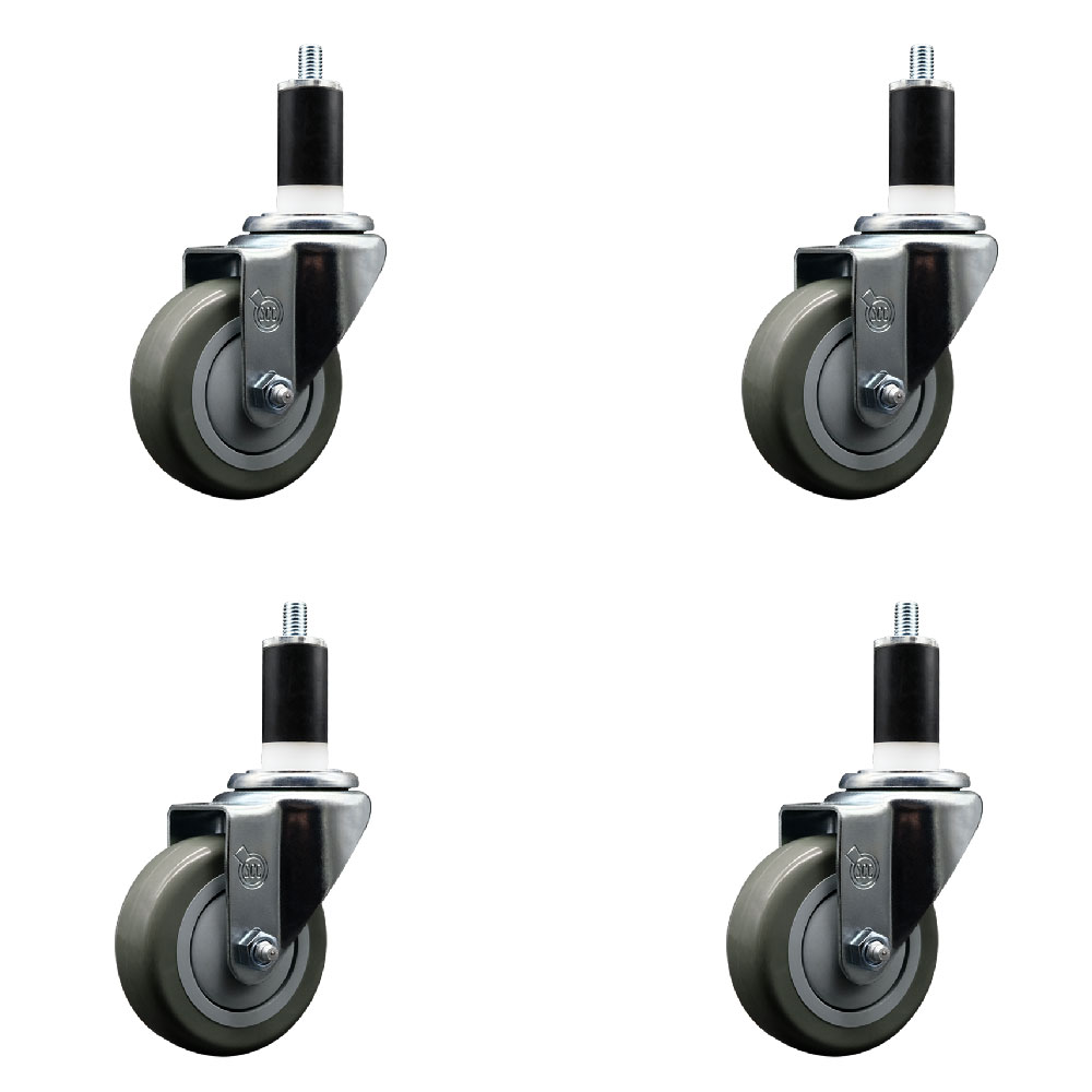 Polyurethane Swivel Expanding Stem Caster Set of 4 with 3.5 Inch Gray Wheels and 1-3/8" Stems - 300 lbs. Capacity Per Caster - Service Caster Brand — photo 1