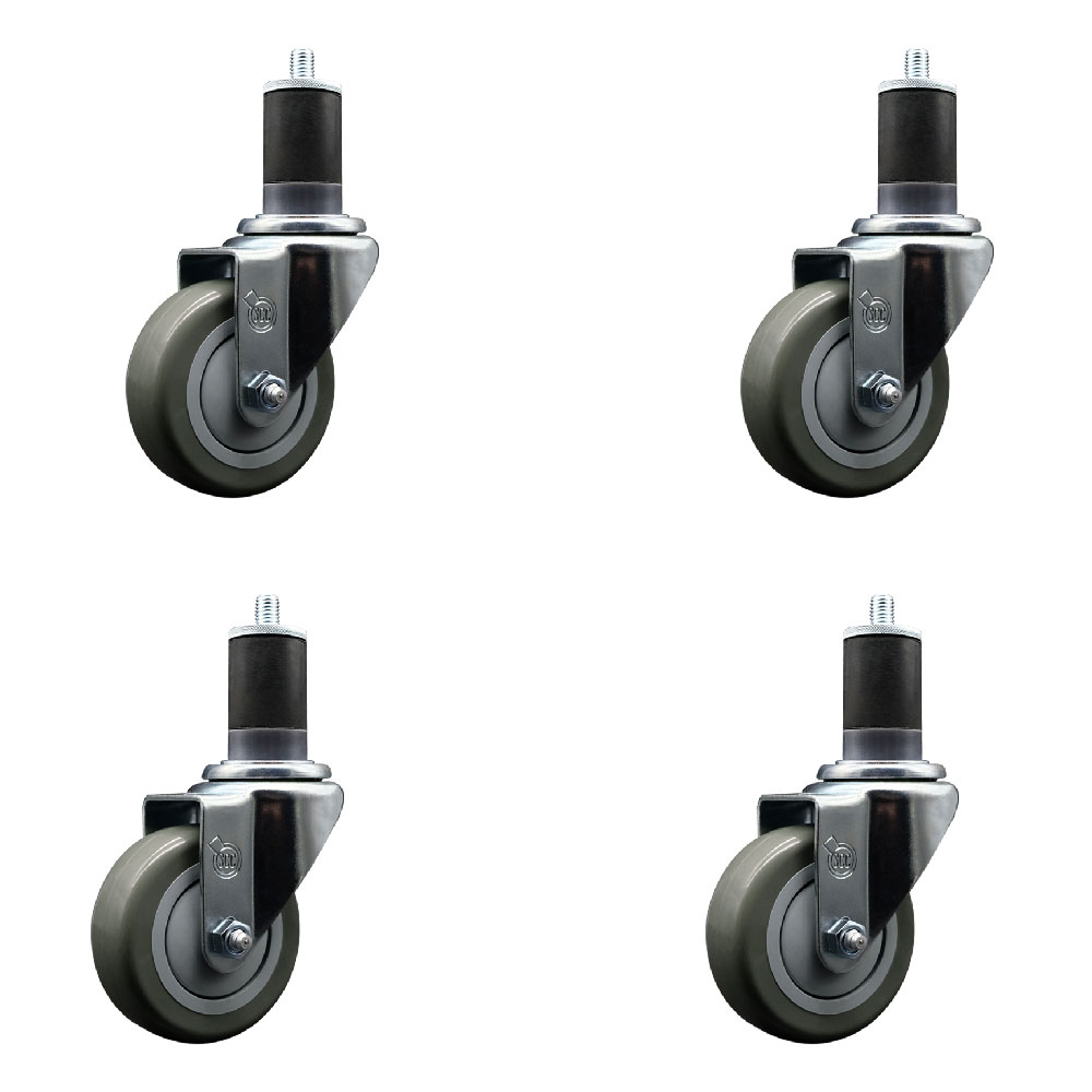 Stainless Steel Polyurethane Swivel Expanding Stem Caster Set of 4 with 3.5 Inch Gray Wheels and 1-5/8" Stems - Includes 4 Swivel - 300 lbs. Capacity Per Caster - Service Caster Brand — photo 1