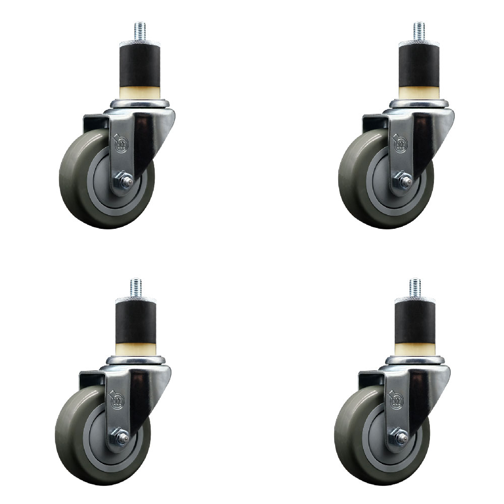 Stainless Steel Polyurethane Swivel Expanding Stem Caster Set of 4 with 3.5 Inch Gray Wheels and 1-7/8" Stems - Includes 4 Swivel - 300 lbs. Capacity Per Caster - Service Caster Brand — photo 1