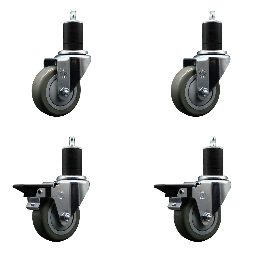 Polyurethane Swivel Expanding Stem Caster Set of 4 with 3.5 Inch Gray Wheels and 1-3/4" Stems - Includes 2 with Posi Locking Brakes - 1200 lbs Total Capacity - Service Caster Brand — photo 1