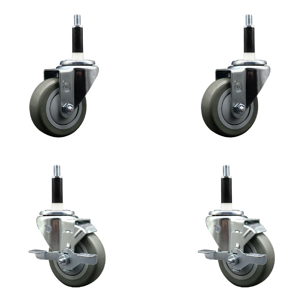 Polyurethane Swivel Expanding Stem Caster Set of 4 with 3.5 Inch Gray Wheels and 7/8" Stems - Includes 2 with Top Locking Brakes - 1200 lbs Total Capacity - Service Caster Brand — photo 1