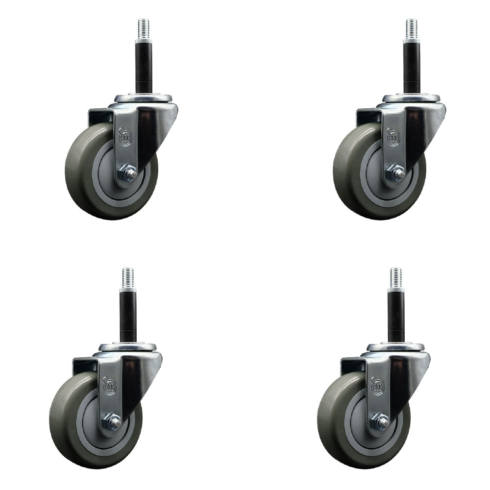 Polyurethane Swivel Expanding Stem Caster Set of 4 with 3.5 Inch Gray Wheels and 3/4" Stems - 300 lbs. Capacity Per Caster - Service Caster Brand — photo 1