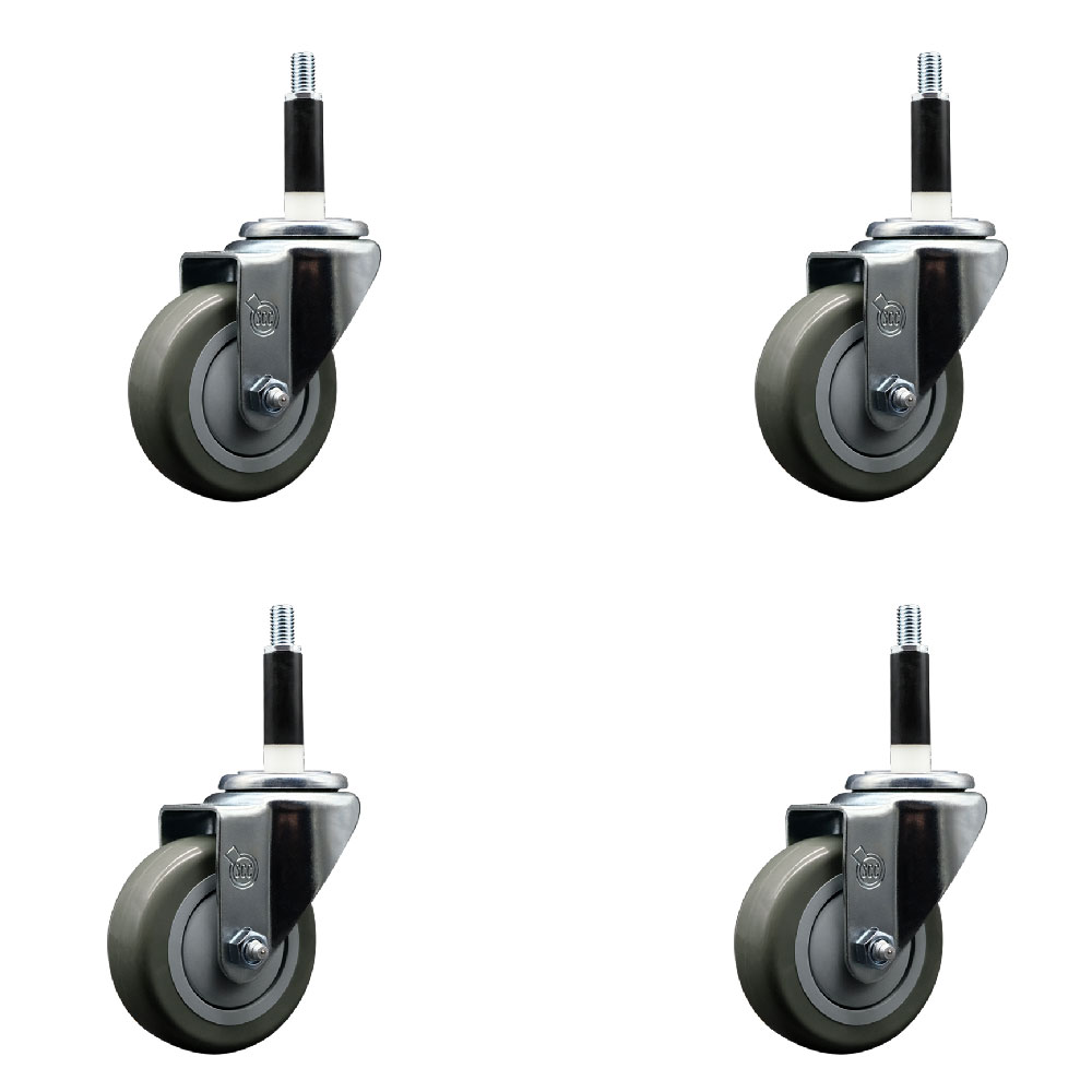 Polyurethane Swivel Expanding Stem Caster Set of 4 with 3.5 Inch Gray Wheels and 7/8" Stems - 300 lbs. Capacity Per Caster - Service Caster Brand — photo 1