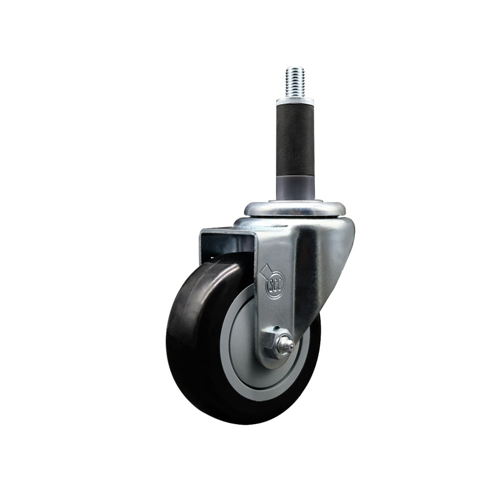 Stainless Steel Polyurethane Expanding Stem Swivel Caster with 3.5 Inch Black Wheel and 1" Stem - 300 lbs. Capacity Per Caster - Service Caster Brand — photo 1