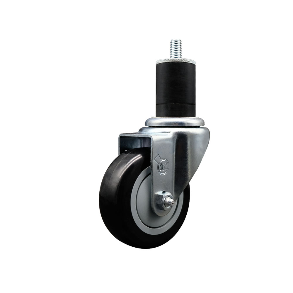 Stainless Steel Polyurethane Expanding Stem Swivel Caster with 3.5 Inch Black Wheel and 1-3/4" Stem - 300 lbs. Capacity Per Caster - Service Caster Brand — photo 1