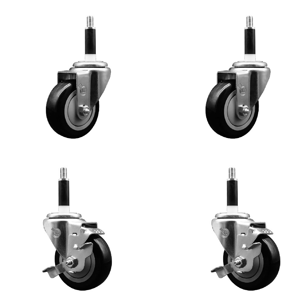 Polyurethane Swivel Expanding Stem Caster Set of 4 with 3.5 Inch Black Wheels and 7/8" Stems - Includes 2 with Top Locking Brakes - 1200 lbs Total Capacity - Service Caster Brand — photo 1