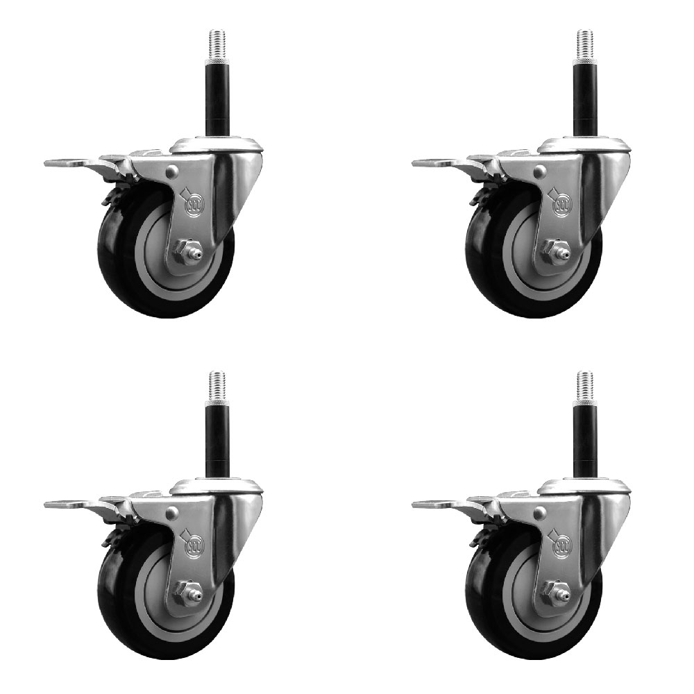 Polyurethane Swivel Expanding Stem Caster Set of 4 with 3.5 Inch Black Wheels and 3/4" Stems - Includes 4 Swivel with Total Locking Brakes - 300 lbs. Capacity Per Caster - Service Caster Brand — photo 1