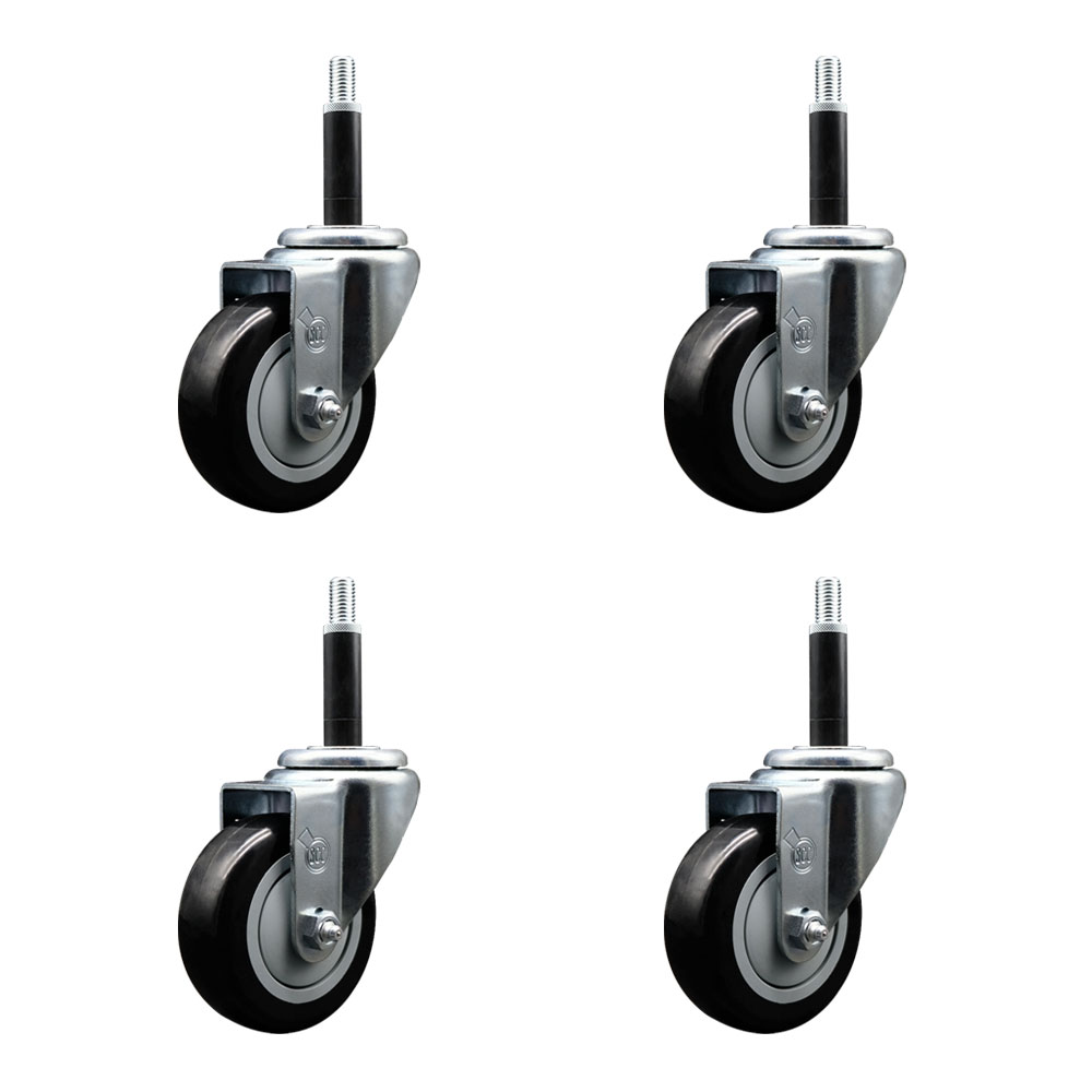 Polyurethane Swivel Expanding Stem Caster Set of 4 with 3.5 Inch Black Wheels and 3/4" Stems - 300 lbs. Capacity Per Caster - Service Caster Brand — photo 1