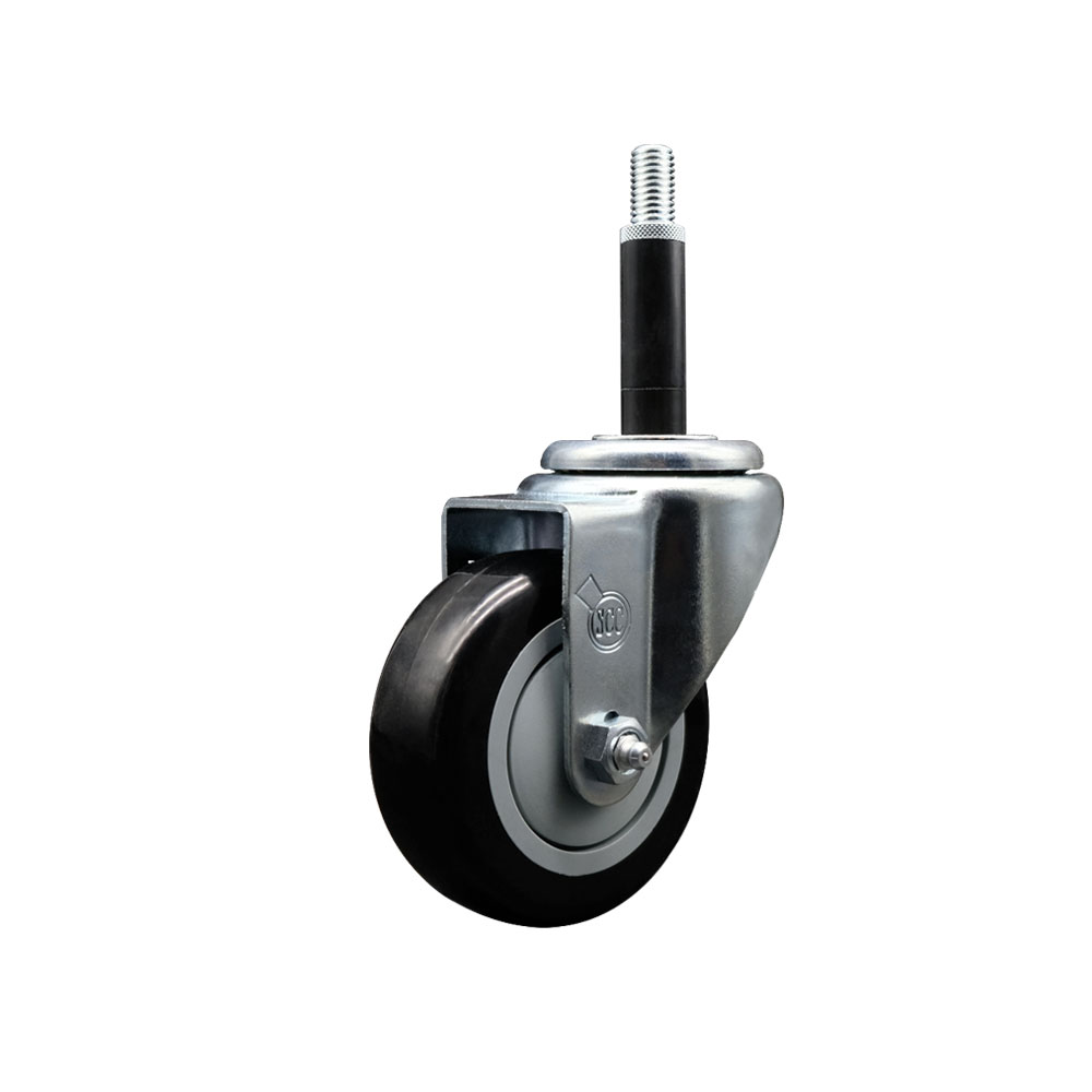 Stainless Steel Polyurethane Expanding Stem Swivel Caster with 3.5 Inch Black Wheel and 3/4" Stem - 300 lbs. Capacity Per Caster - Service Caster Brand — photo 1