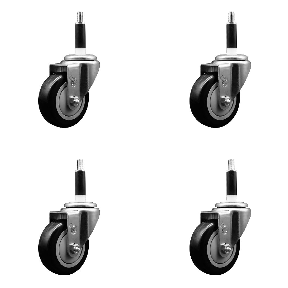 Polyurethane Swivel Expanding Stem Caster Set of 4 with 3.5 Inch Black Wheels and 7/8" Stems - 300 lbs. Capacity Per Caster - Service Caster Brand — photo 1