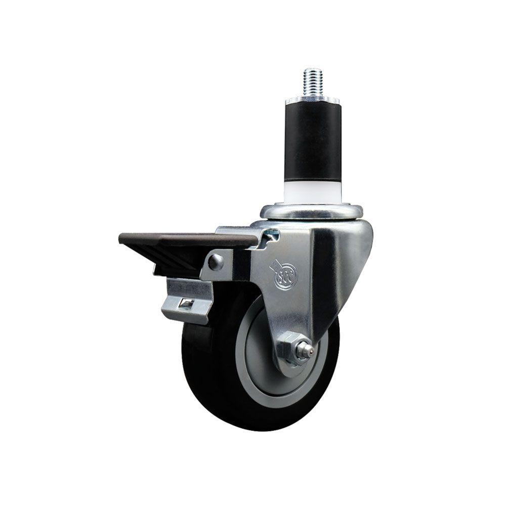 Polyurethane Expanding Stem Swivel Caster with 3.5 Inch Black Wheel and 1-1/2" Stem & Posi Locking Brake - 300 lbs. Capacity Per Caster - Service Caster Brand — photo 1
