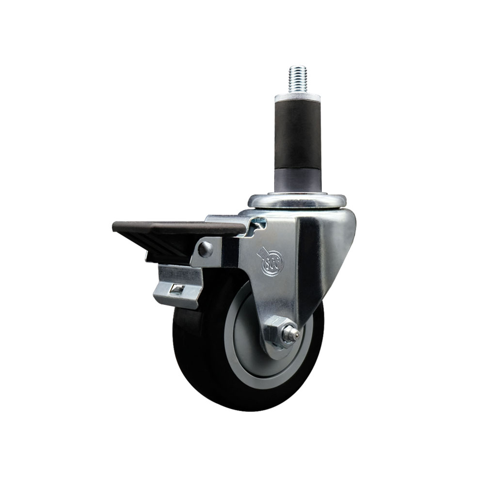 Polyurethane Expanding Stem Swivel Caster with 3.5 Inch Black Wheel and 1-1/4" Stem & Posi Locking Brake - 300 lbs. Capacity Per Caster - Service Caster Brand — photo 1