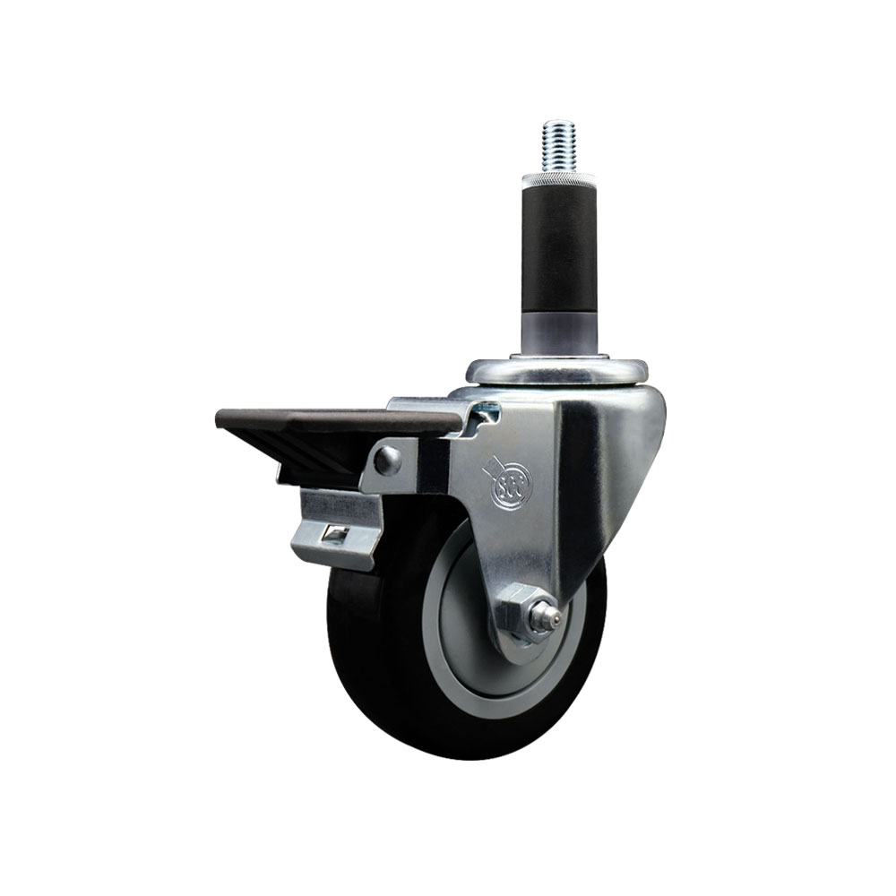 Polyurethane Expanding Stem Swivel Caster with 3.5 Inch Black Wheel and 1-1/8" Stem & Posi Locking Brake - 300 lbs. Capacity Per Caster - Service Caster Brand — photo 1