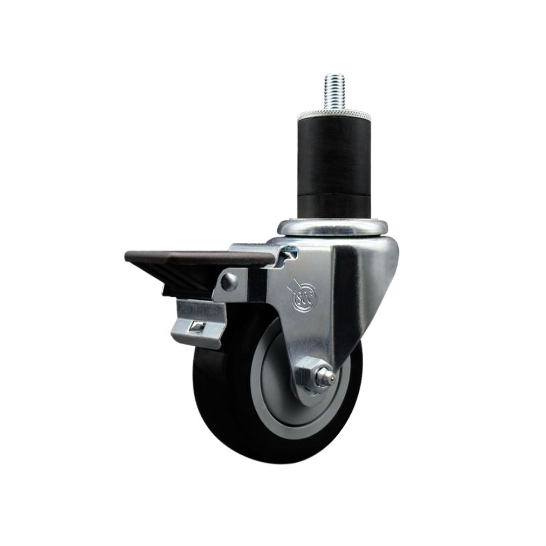 Polyurethane Expanding Stem Swivel Caster with 3.5 Inch Black Wheel and 1-3/4" Stem & Posi Locking Brake - 300 lbs. Capacity Per Caster - Service Caster Brand — photo 1