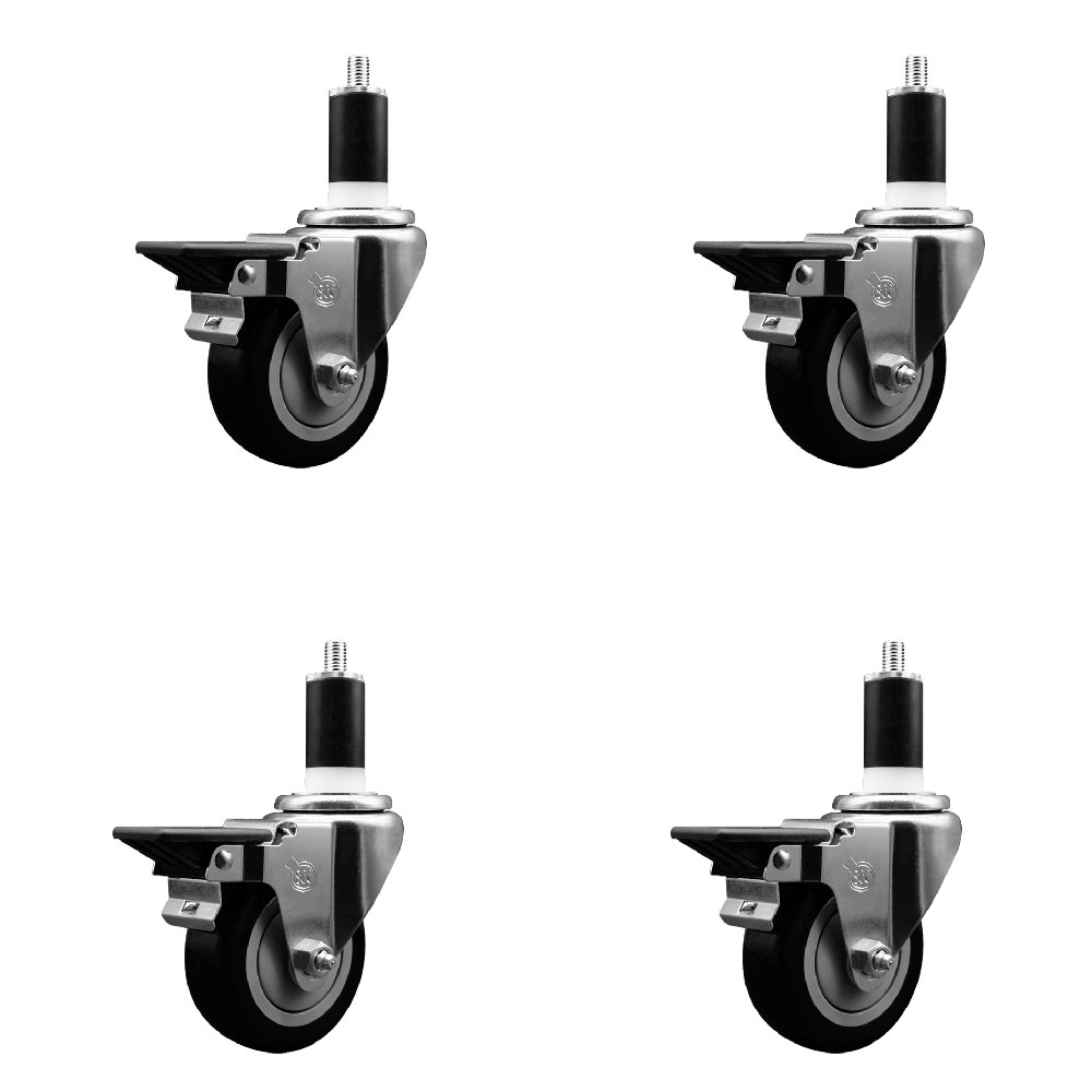 Polyurethane Swivel Expanding Stem Caster Set of 4 with 3.5 Inch Black Wheels and 1-3/8" Stems - Includes 4 Swivel with Posi Locking Brakes - 300 lbs. Capacity Per Caster - Service Caster Brand — photo 1