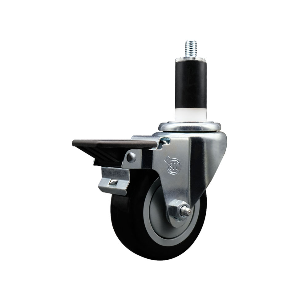 Polyurethane Expanding Stem Swivel Caster with 3.5 Inch Black Wheel and 1-3/8" Stem & Posi Locking Brake - 300 lbs. Capacity Per Caster - Service Caster Brand — photo 1