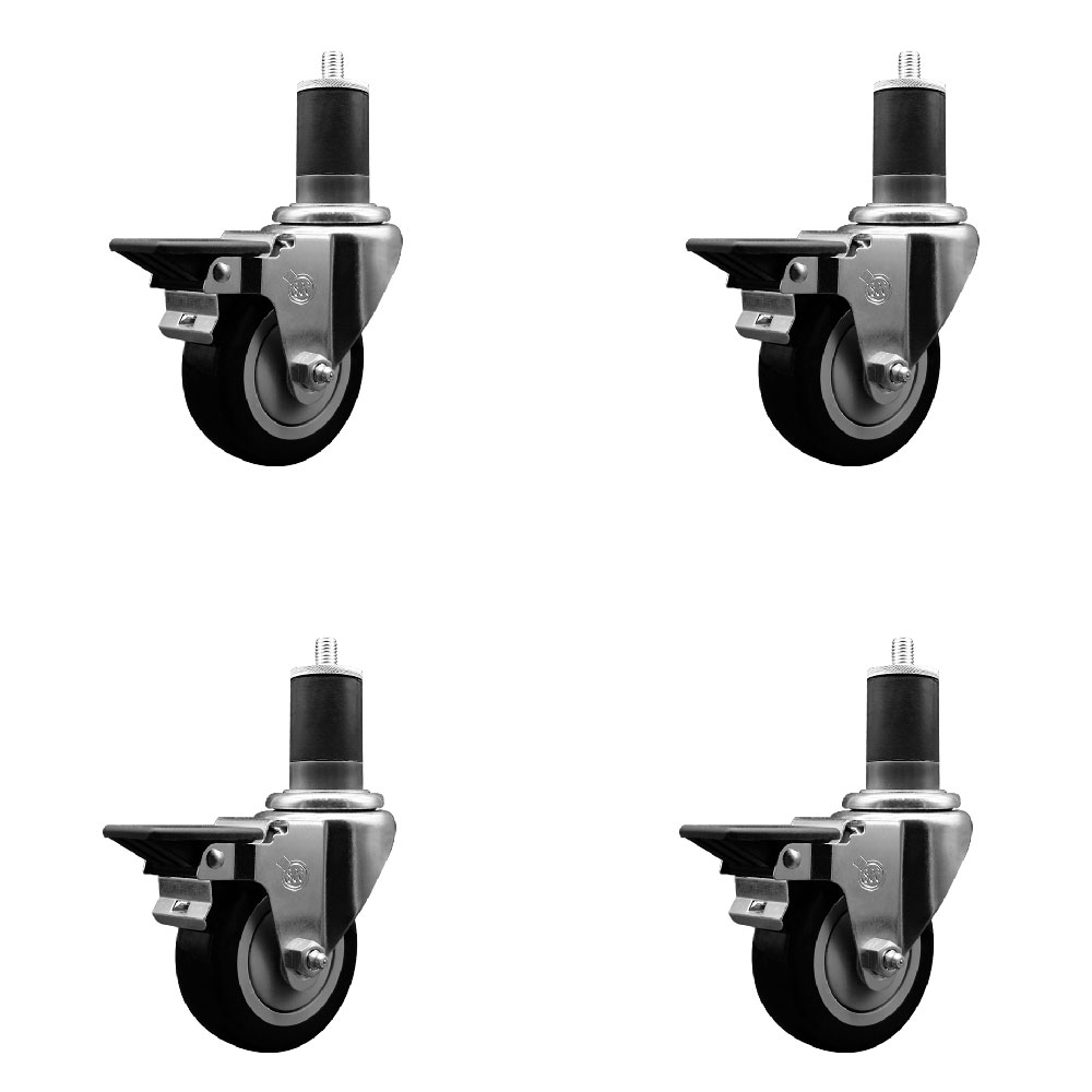 Polyurethane Swivel Expanding Stem Caster Set of 4 with 3.5 Inch Black Wheels and 1-5/8" Stems - Includes 4 Swivel with Posi Locking Brakes - 300 lbs. Capacity Per Caster - Service Caster Brand — photo 1
