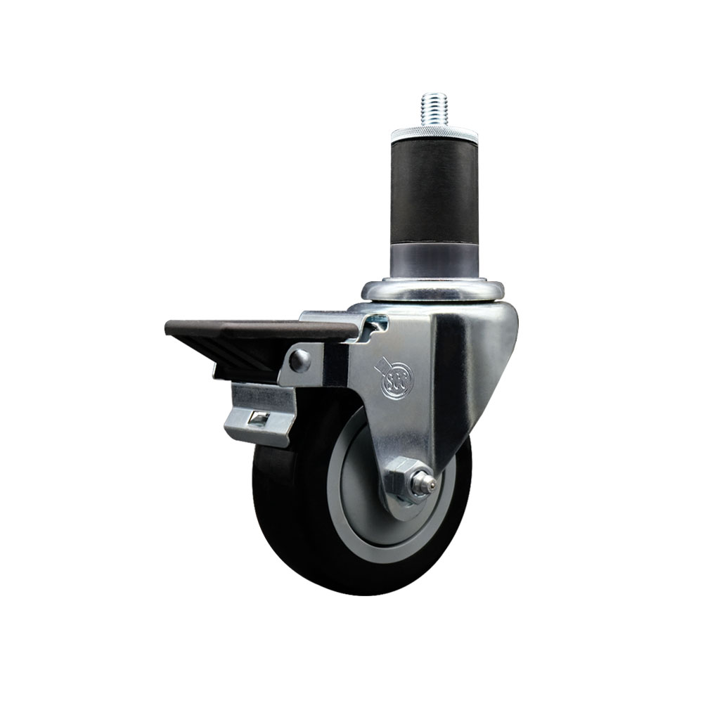 Polyurethane Expanding Stem Swivel Caster with 3.5 Inch Black Wheel and 1-5/8" Stem & Posi Locking Brake - 300 lbs. Capacity Per Caster - Service Caster Brand — photo 1