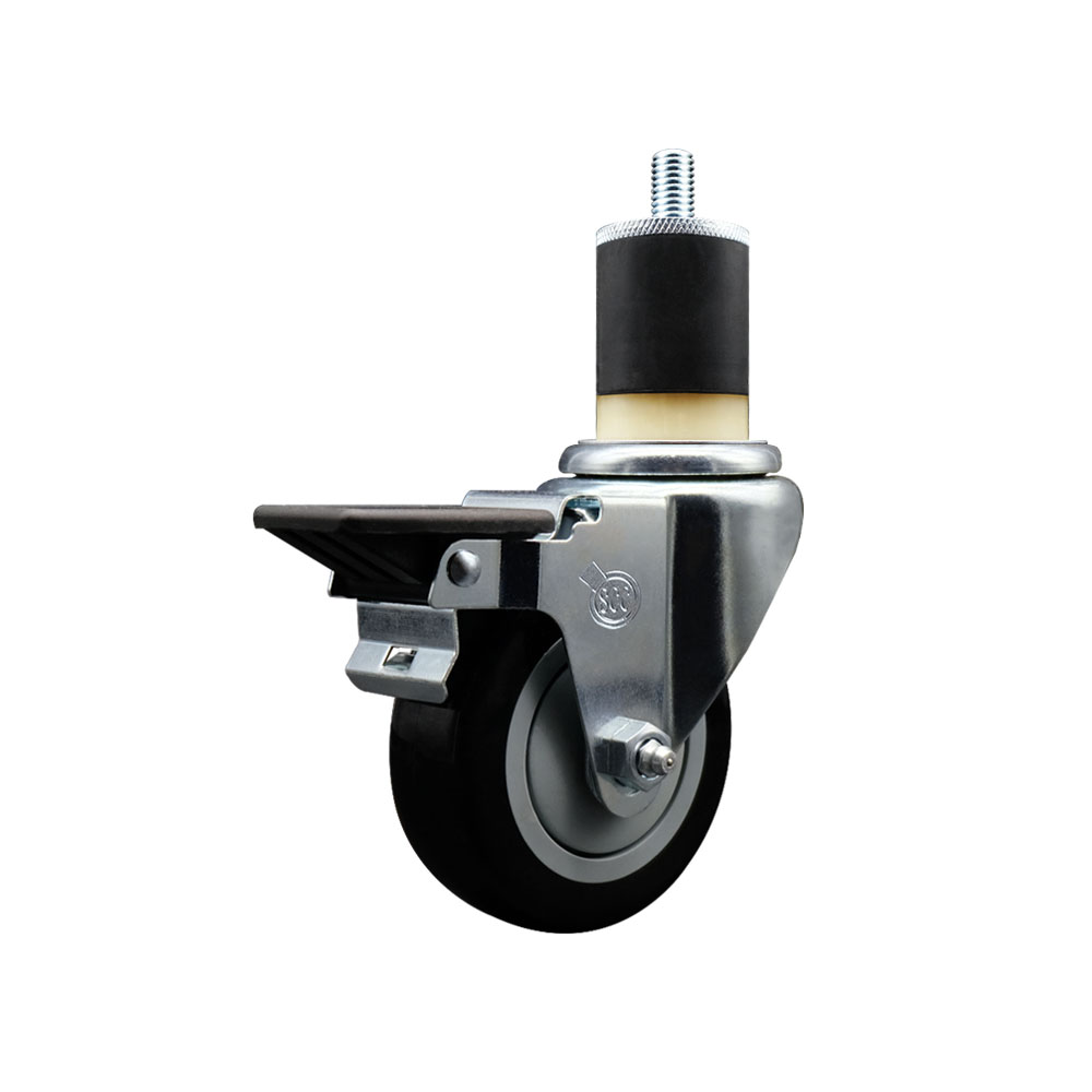 Polyurethane Expanding Stem Swivel Caster with 3.5 Inch Black Wheel and 1-7/8" Stem & Posi Locking Brake - 300 lbs. Capacity Per Caster - Service Caster Brand — photo 1
