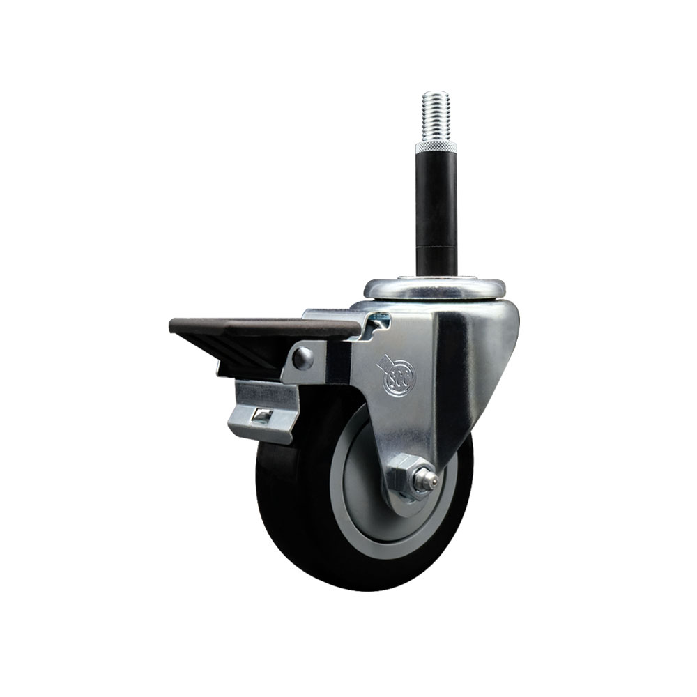 Polyurethane Expanding Stem Swivel Caster with 3.5 Inch Black Wheel and 3/4" Stem & Posi Locking Brake - 300 lbs. Capacity Per Caster - Service Caster Brand — photo 1