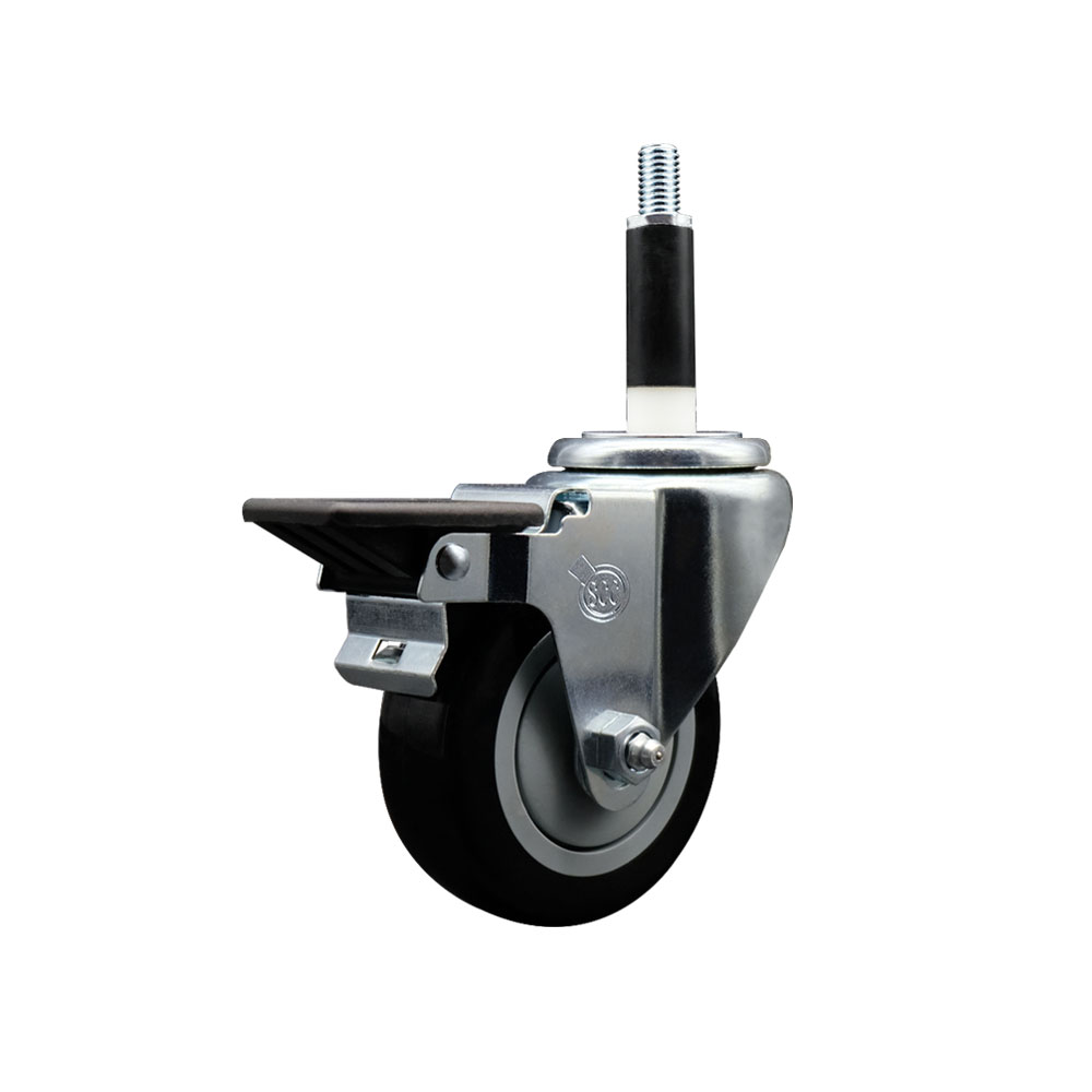Polyurethane Expanding Stem Swivel Caster with 3.5 Inch Black Wheel and 7/8" Stem & Posi Locking Brake - 300 lbs. Capacity Per Caster - Service Caster Brand — photo 1