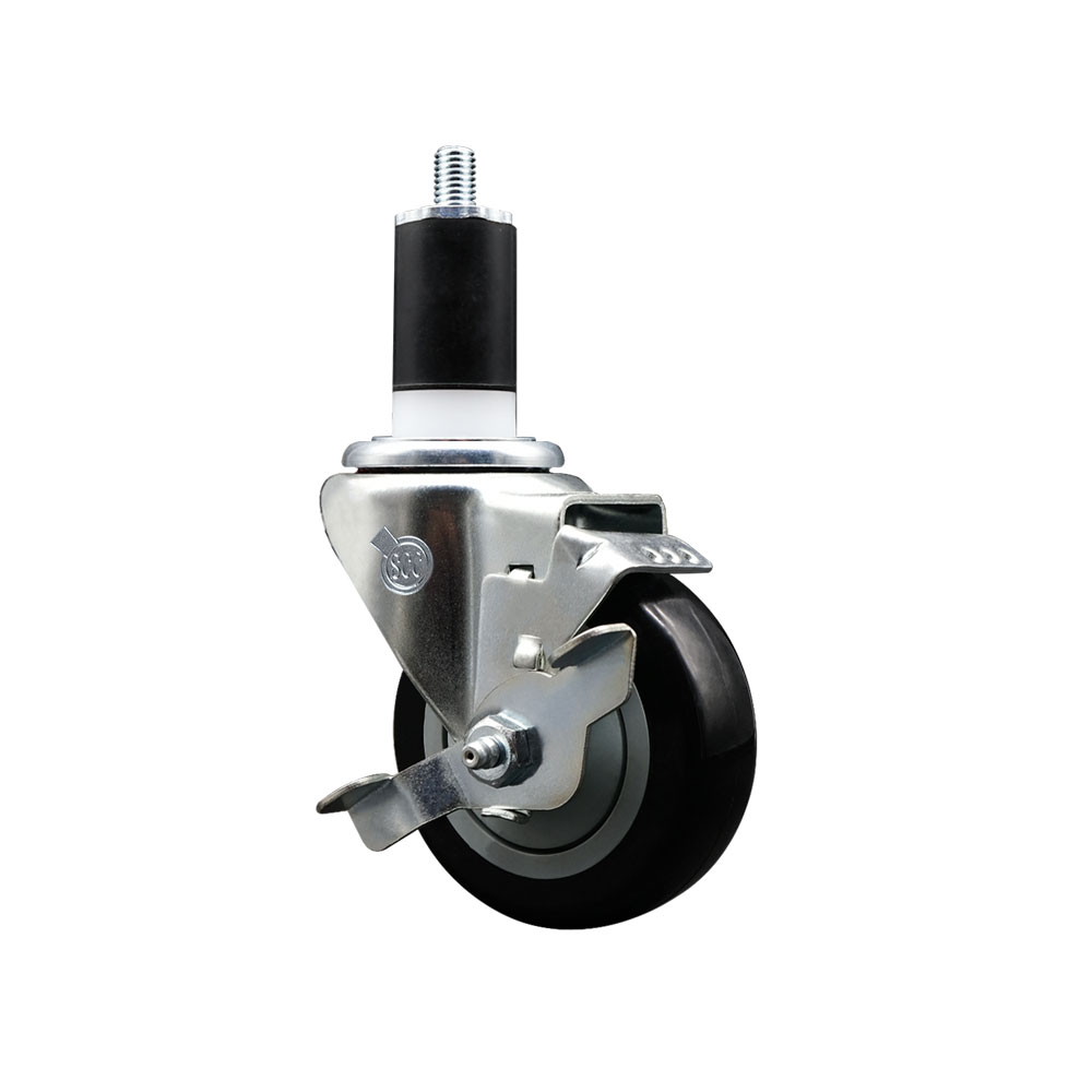 Polyurethane Expanding Stem Swivel Caster with 3.5 Inch Black Wheel and 1-1/2" Stem & Top Locking Brake - 300 lbs. Capacity Per Caster - Service Caster Brand — photo 1