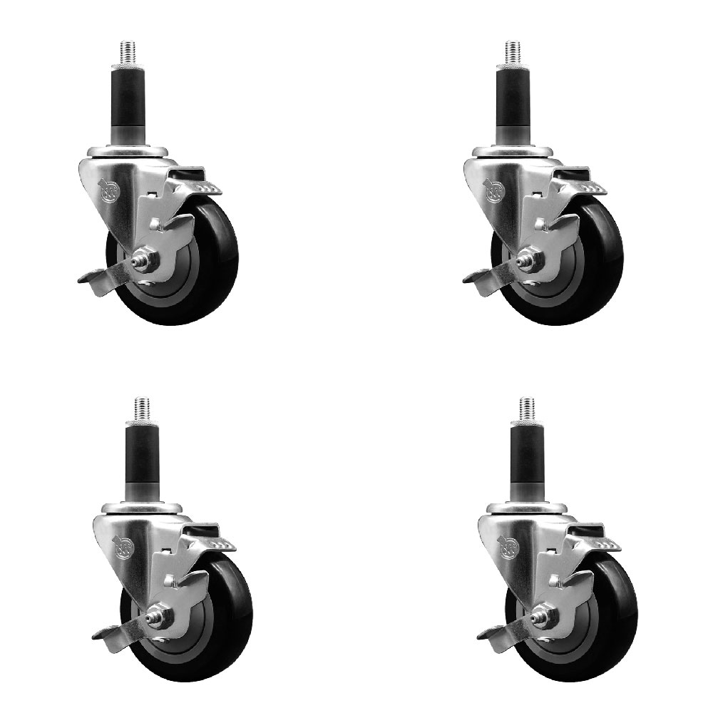 Polyurethane Swivel Expanding Stem Caster Set of 4 with 3.5 Inch Black Wheels and 1-1/8" Stems - Includes 4 Swivel with Top Locking Brakes - 300 lbs. Capacity Per Caster - Service Caster Brand — photo 1