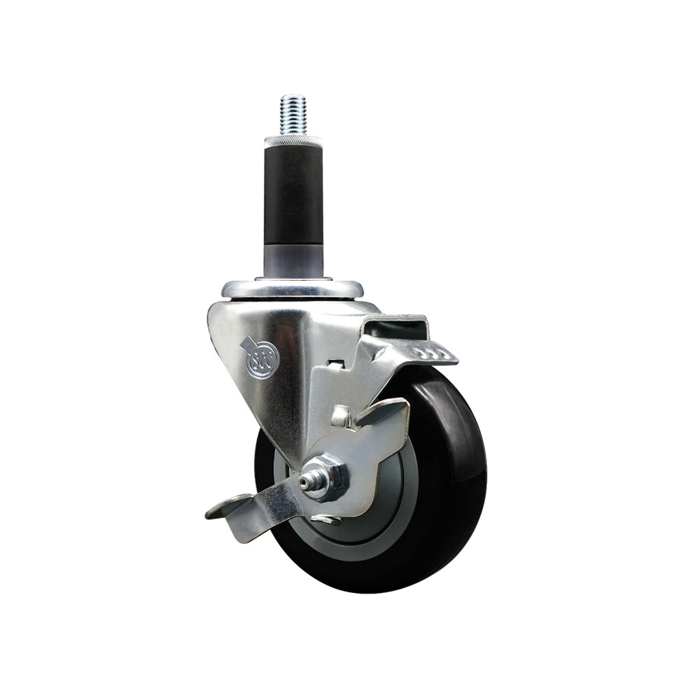 Stainless Steel Polyurethane Expanding Stem Swivel Caster with 3.5 Inch Black Wheel and 1-1/8" Stem & Top Locking Brake - 300 lbs. Capacity Per Caster - Service Caster Brand — photo 1