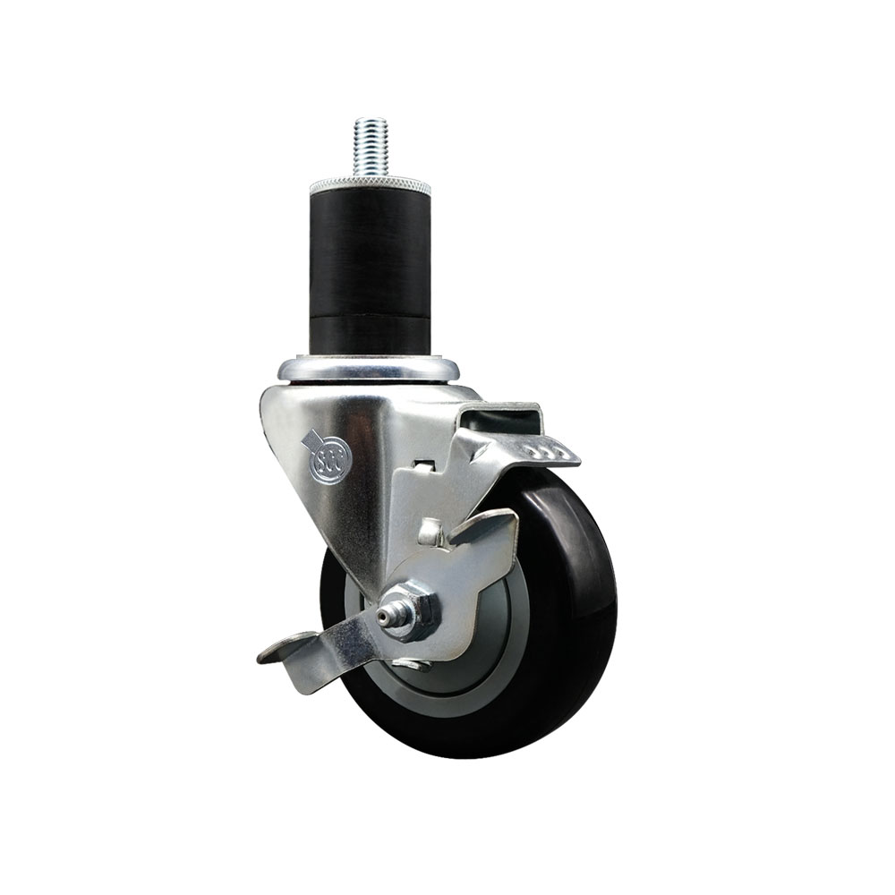 Polyurethane Expanding Stem Swivel Caster with 3.5 Inch Black Wheel and 1-3/4" Stem & Top Locking Brake - 300 lbs. Capacity Per Caster - Service Caster Brand — photo 1