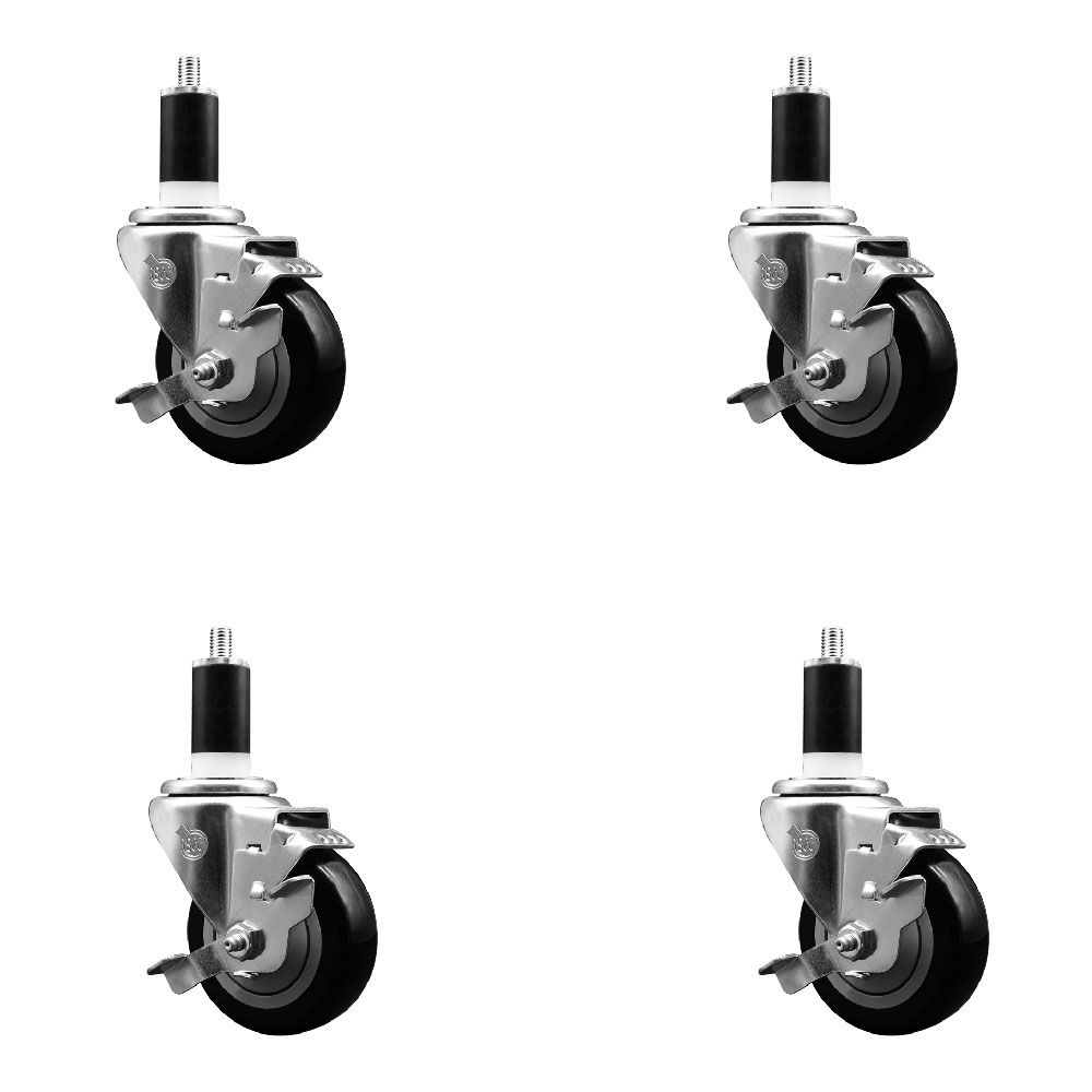 Polyurethane Swivel Expanding Stem Caster Set of 4 with 3.5 Inch Black Wheels and 1-3/8" Stems - Includes 4 Swivel with Top Locking Brakes - 300 lbs. Capacity Per Caster - Service Caster Brand — photo 1