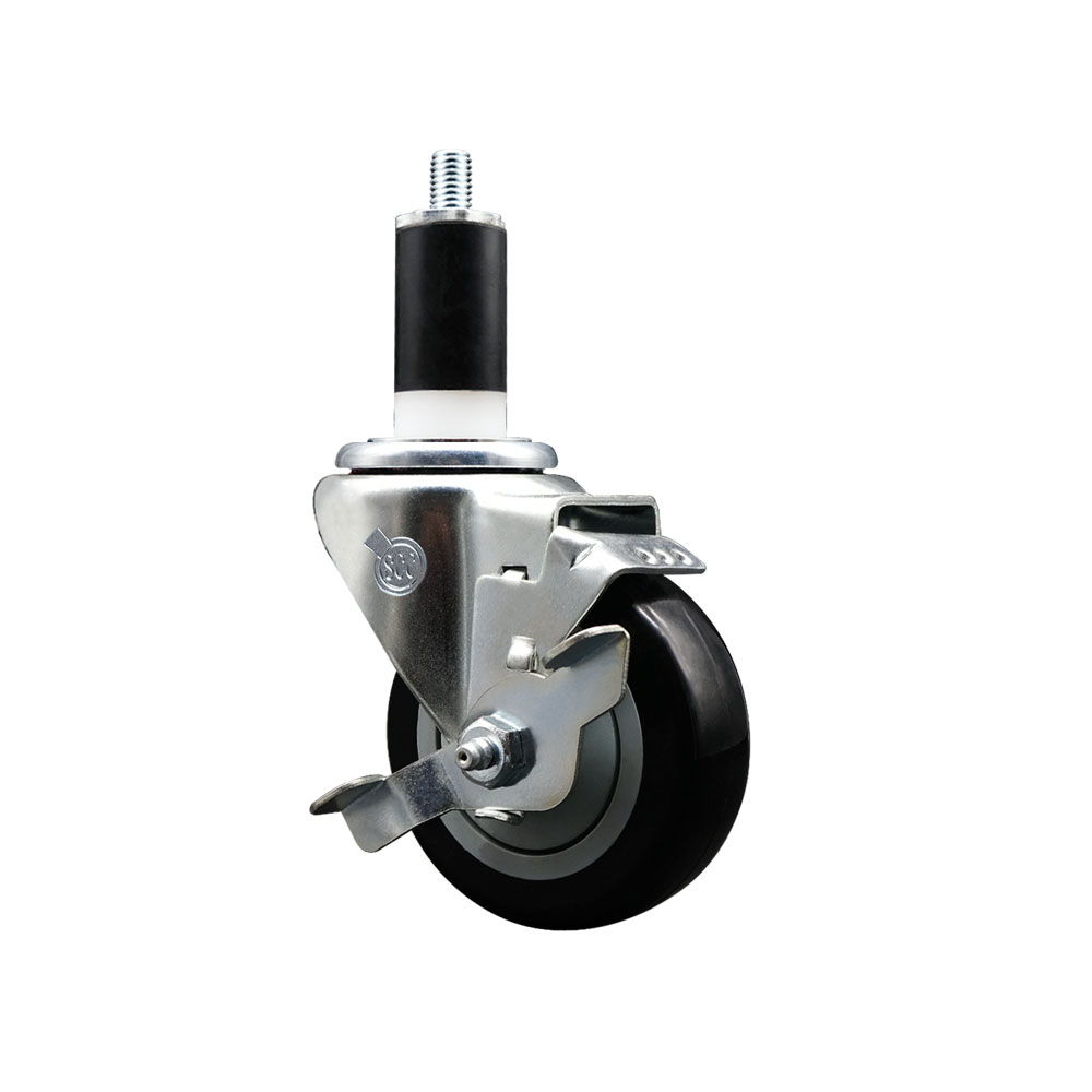 Stainless Steel Polyurethane Expanding Stem Swivel Caster with 3.5 Inch Black Wheel and 1-3/8" Stem & Top Locking Brake - 300 lbs. Capacity Per Caster - Service Caster Brand — photo 1