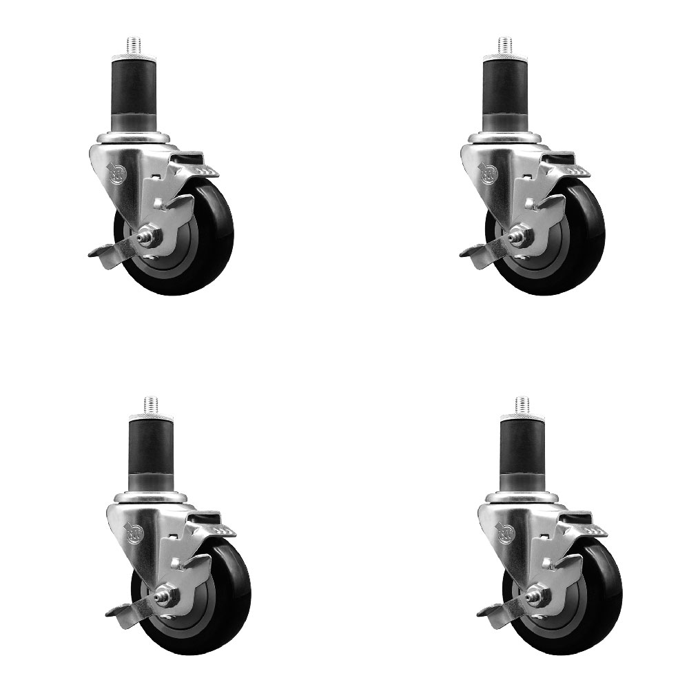 Polyurethane Swivel Expanding Stem Caster Set of 4 with 3.5 Inch Black Wheels and 1-5/8" Stems - Includes 4 Swivel with Top Locking Brakes - 300 lbs. Capacity Per Caster - Service Caster Brand — photo 1