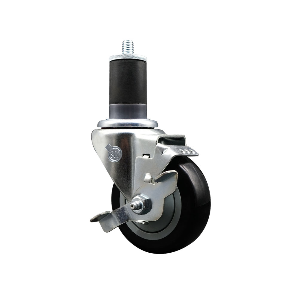 Polyurethane Expanding Stem Swivel Caster with 3.5 Inch Black Wheel and 1-5/8" Stem & Top Locking Brake - 300 lbs. Capacity Per Caster - Service Caster Brand — photo 1