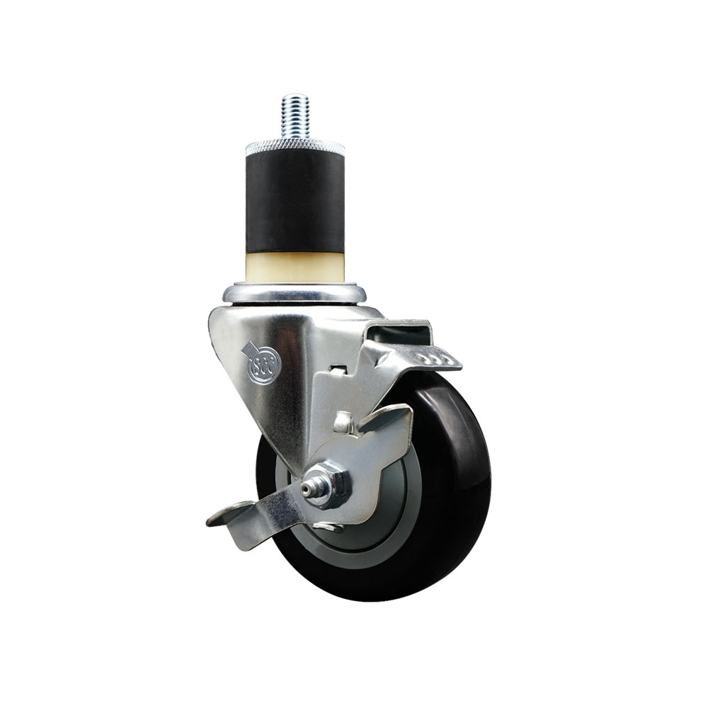 Polyurethane Expanding Stem Swivel Caster with 3.5 Inch Black Wheel and 1-7/8" Stem & Top Locking Brake - 300 lbs. Capacity Per Caster - Service Caster Brand — photo 1
