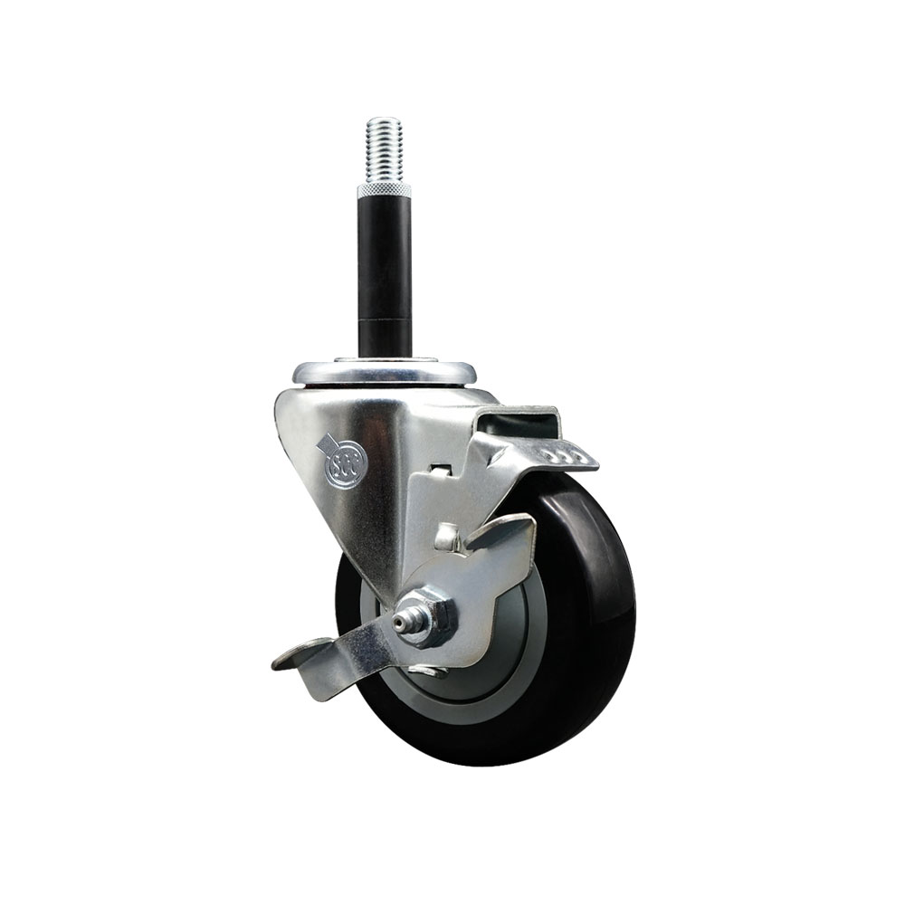 Polyurethane Expanding Stem Swivel Caster with 3.5 Inch Black Wheel and 3/4" Stem & Top Locking Brake - 300 lbs. Capacity Per Caster - Service Caster Brand — photo 1