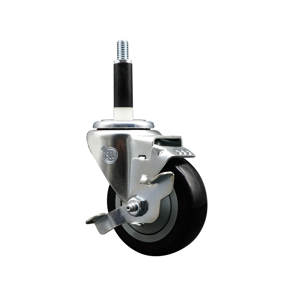 Stainless Steel Polyurethane Expanding Stem Swivel Caster with 3.5 Inch Black Wheel and 7/8" Stem & Top Locking Brake - 300 lbs. Capacity Per Caster - Service Caster Brand — photo 1