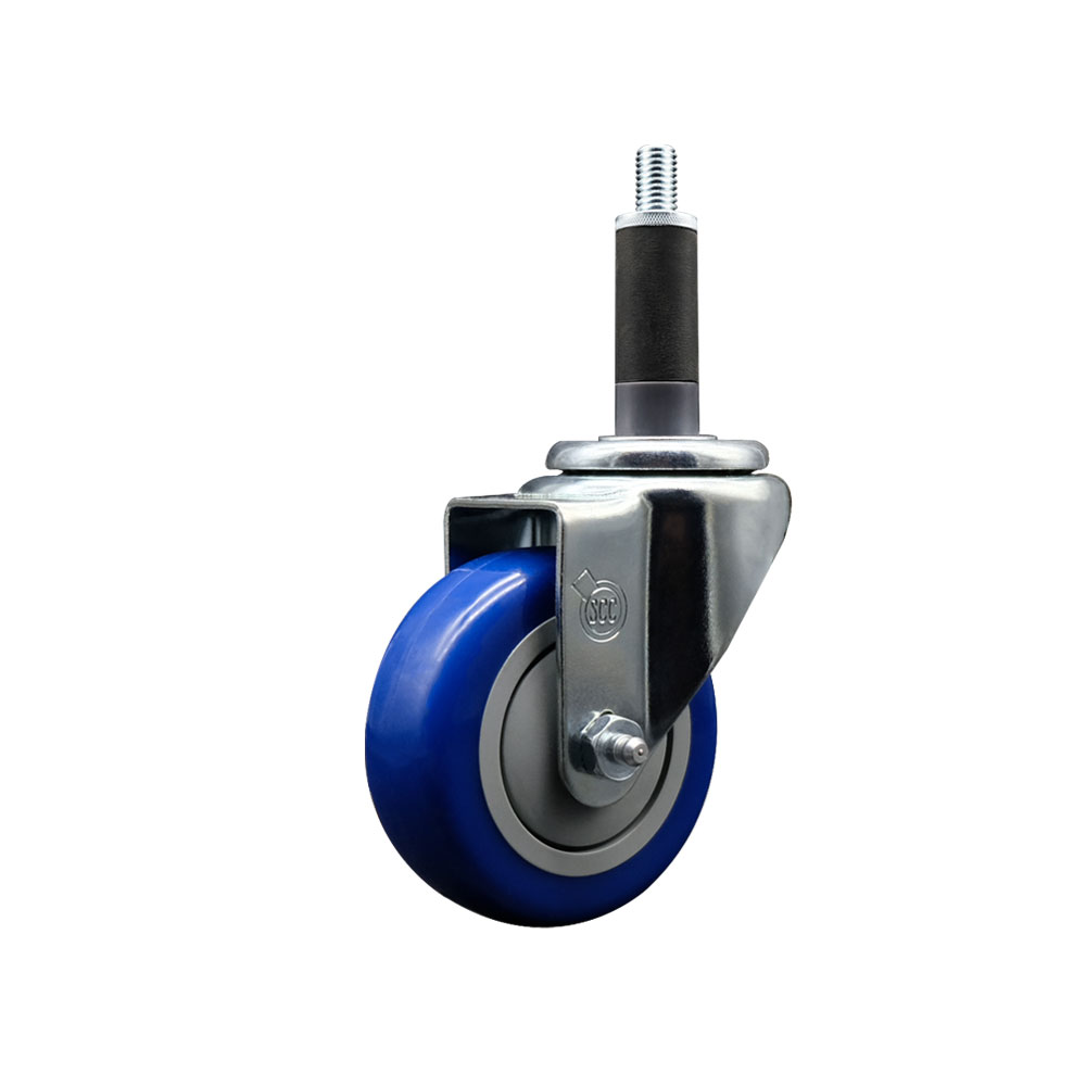 Stainless Steel Polyurethane Expanding Stem Swivel Caster with 3.5 Inch Blue Wheel and 1" Stem - 300 lbs. Capacity Per Caster - Service Caster Brand — photo 1