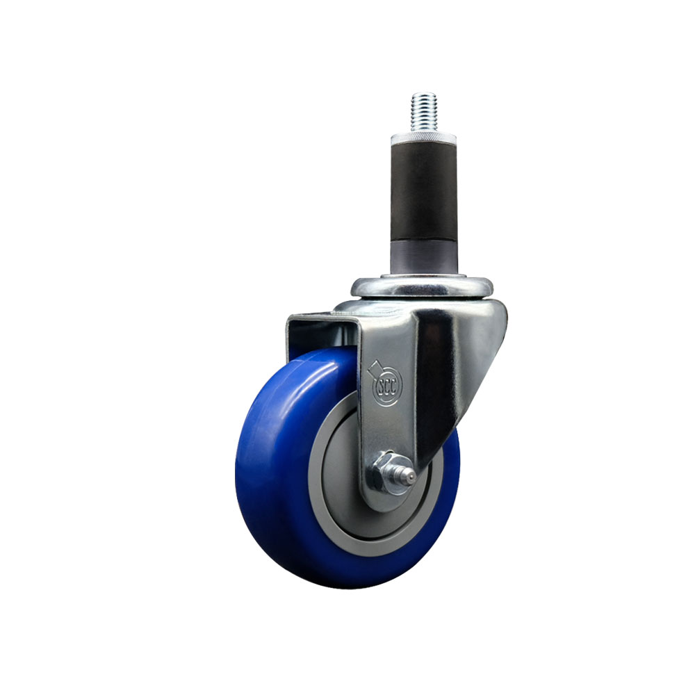 Polyurethane Expanding Stem Swivel Caster with 3.5 Inch Blue Wheel and 1-1/4" Stem - 300 lbs. Capacity Per Caster - Service Caster Brand — photo 1