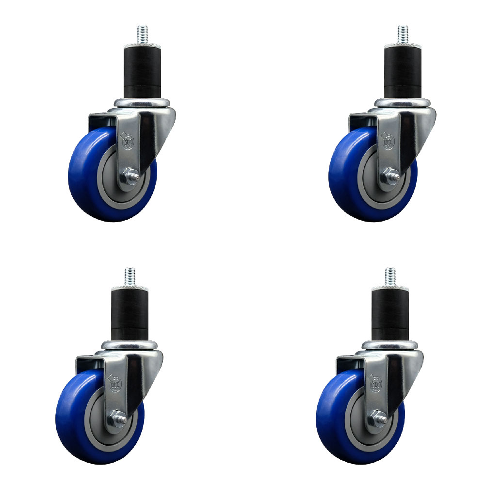 Stainless Steel Polyurethane Swivel Expanding Stem Caster Set of 4 with 3.5 Inch Blue Wheels and 1-3/4" Stems - Includes 4 Swivel - 300 lbs. Capacity Per Caster - Service Caster Brand — photo 1